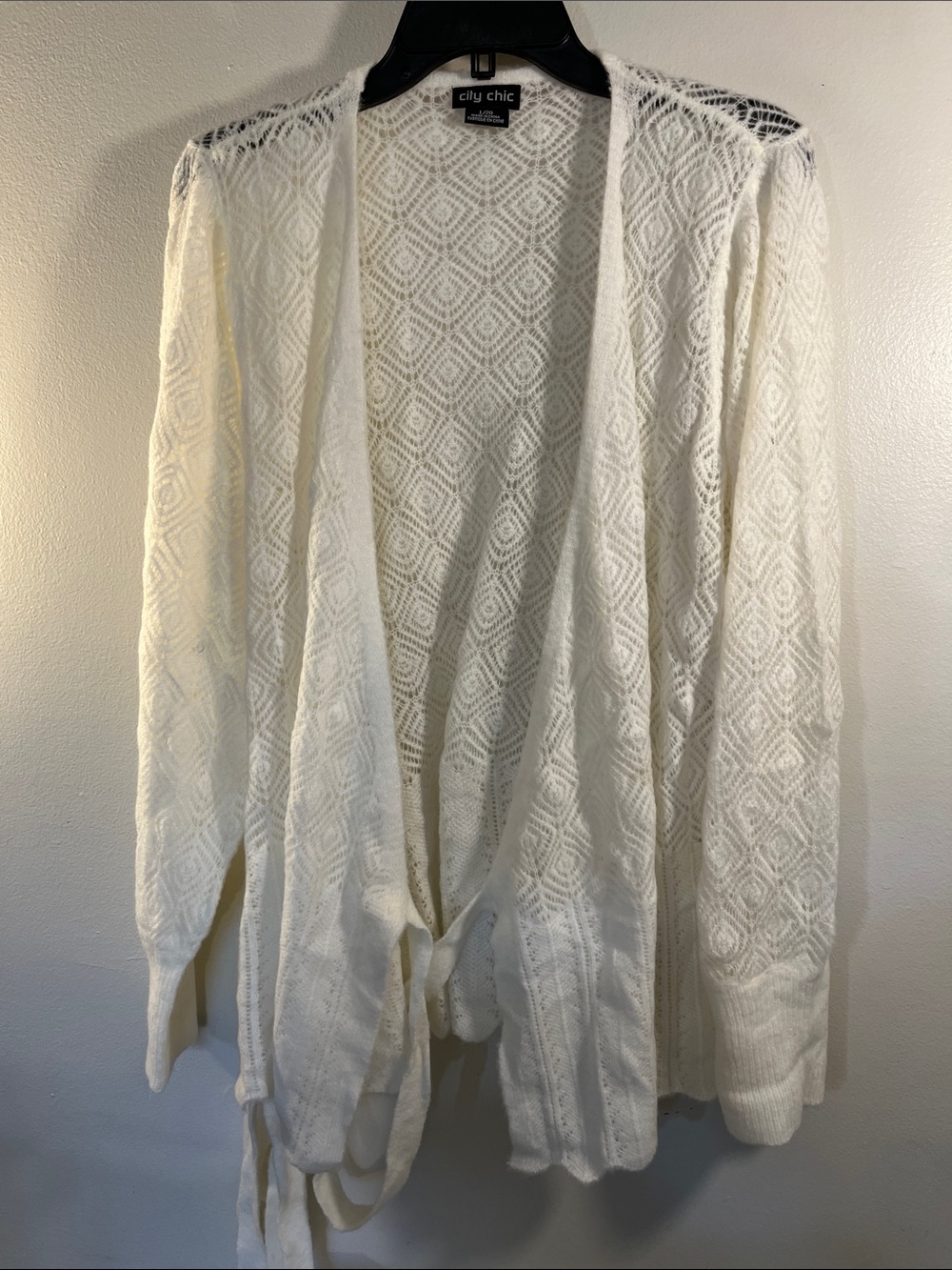 City Chic White Open-Knit Tie-Front Cardigan
